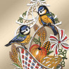 Fensterdeko Herbstkorb mit Vögelchen Detailbild Stickerei