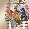 Fensterdeko Herbstfenster mit Katze Detailbild Stickerei