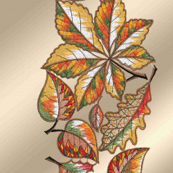 Fensterdeko Herbstlaub Detailbild Blätter gestickt