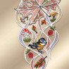Fensterdeko Herbst-Ahorn mit Vögelchen Detailbild Stickerei