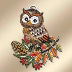 Spitzenbild kleine Eule Musterbild Herbstdekoration