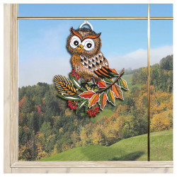 Fensterbild Herbsteule Beispielbild dekoriert am Fenster