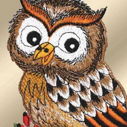 Fensterdeko Herbsteule Detailbild Stickerei
