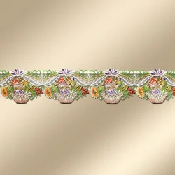 Feenhaus-Spitzengardine Herbst-Körbchen vor goldfarbenen Hintergrund