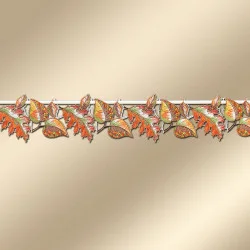 Feenhaus-Spitzengardine Herbst-Laub 14 cm hoch Plauener Spitze vor goldenem Hintergrund