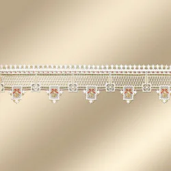 Weihnachts-Feenhausspitze Weichnachtsambiente Echte Plauener Spitze 20 cm hoch vor goldenem Hintergrund