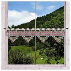 Stangendeko Feenhausgardine Johanna rot Plauener Spitze 18 cm hoch am Sommer-Fenster
