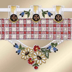 Stangendeko Feenhausgardine Johanna rot Plauener Spitze 18 cm hoch Detailansicht