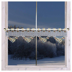 Stangendeko Feenhausgardine Johanna blau Plauener Spitze 18 cm hoch am Winterfenster