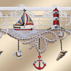 Maritime Feenhaus-Spitzengardine Meeresbrise 19 cm hoch aus Echter Plauener Spitze Detailansicht