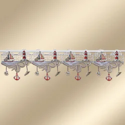 Maritime Feenhaus-Spitzengardine Meeresbrise 19 cm hoch aus Echter Plauener Spitze