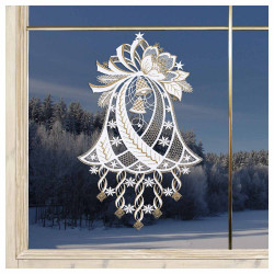 Weihnachts-Fensterbild Glockenspiel Plauener Spitze weiß-gold 34 x 21 cm