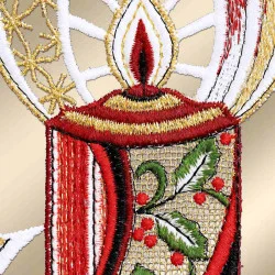 Weihnachts-Fensterbild Kerze mit Sternenschweif Plauener Spitze 35x17 cm Detailansicht