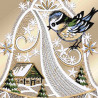 Winter-Fensterbild Glocke mit Vögelchen Plauener Spitze 34 x 20 cm Detailansicht