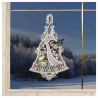 Winter-Fensterbild Glocke mit Vögelchen Plauener Spitze bunt 34 x 20 cm am Winterfenster