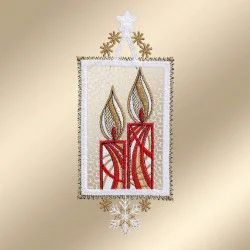 Winter-Fensterbilder 3er Set Weihnachtsambiente Plauener Spitze Detailansicht Kerze