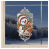 Winter-Fensterbild lustiger Schneemann Plauener Spitze am Fenster