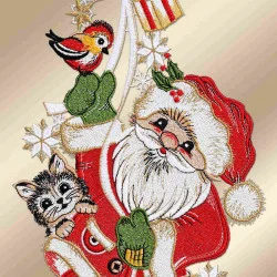 Fensterdeko Weihnachtsmann mit Katze Detailansicht