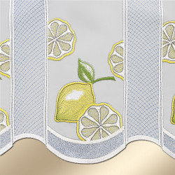 Scheibengadine Zitrone Detailansicht Stickerei