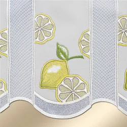 Scheibengadine Zitrone Detailansicht Stickerei