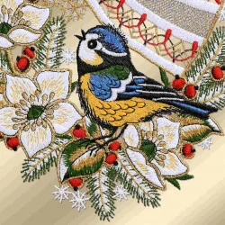 Fensterdeko Blaumeisen auf Christrosenzweig Detailansicht