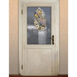 Türbehang Vögel auf Christrosenzweig Plauener Stickerei