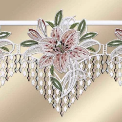 Scheibengardine Leila Lilie aus Plauener Stickerei in rosa Detailansicht