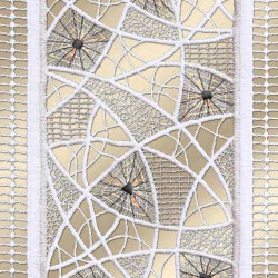 Kurzgardine Adina mit weißer und beiger Stickerei Detailansicht