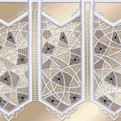 Scheibengardine Adina in rot aus Plauener Stickerei Detailansicht
