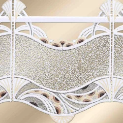 Feenhaus-Scheibengardine Julica mit weißer und beiger Stickerei Detailbild