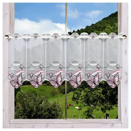 Kurzgardine Schmetterling rosa am Fenster dekoriert