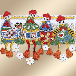 Scheibengardine lustige Hühnerbande aus Plauener Stickerei Detailbild