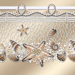 Scheibengardine Seesterne und Muscheln Plauener Stickerei Detailbild