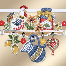Scheibengardine Küchenregal aus Plauener Stickerei Detailbild