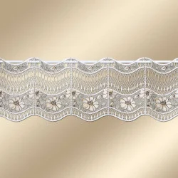 Feenhaus-Scheibengardine Hibiskus vor neutralem Hintergrund