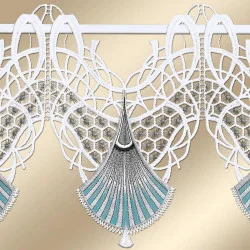 Scheibengardine Romina in blau Stickerei Detailbild