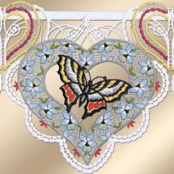 Scheibengardine Cori Schmetterling bunt aus Plauener Stickerei Detailansicht