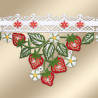 Scheibengardine Erdbeerglück aus Plauener Stickerei Detailansicht