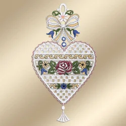 Fensterdekoration Annemarie mit Schleife vor goldenem Hintergrund