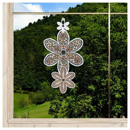 Fensterbild Blütenzauber aus Echter Plauener Spitze an der Scheibe