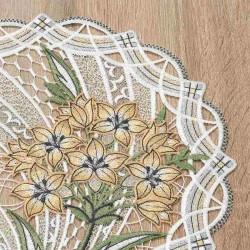 Tischdecken Florica orange Detailansicht Plauener Stickerei