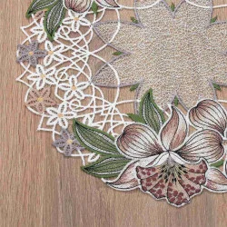 Tischdecken Orchidee Detailansicht Blüten Plauener Stickerei