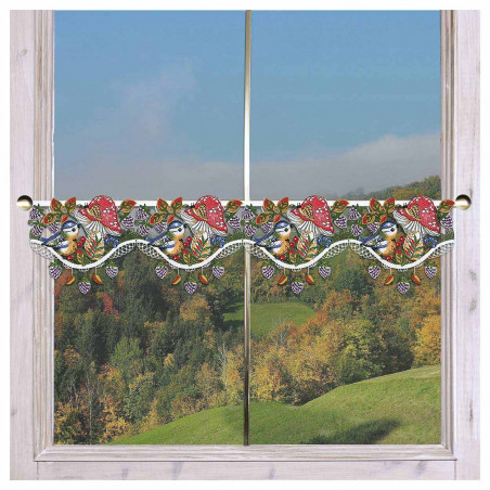 Niedliche Feenhaus-Gardine Herbstfreunde am Fenster dekoriert Niedliche Feenhaus-Gardine Herbstfreunde am Fenster dekoriert