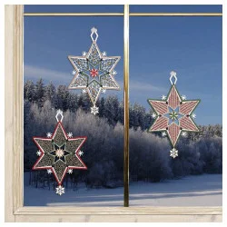 3er Set Fensterbilder  Sternenglanz Plauener Spitze am Fenster
