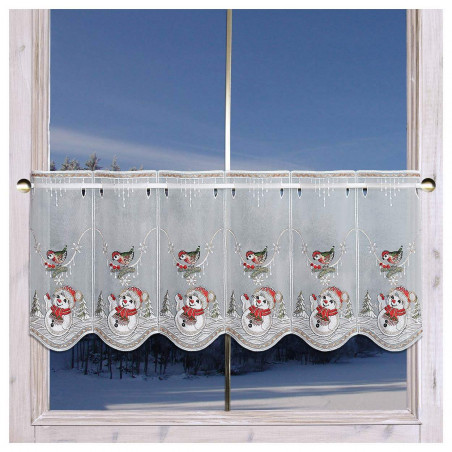 Kurzgardine Winterspaß mit Schneemann Beispielbild am Fenster