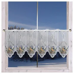 Kurzgardine Wintervögel Beispielbild am Fenster