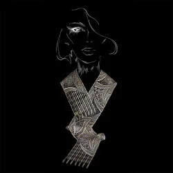 Moderne Darstellung des Schals Kiona auf schwarz