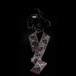 Moderne Darstellung des Schals Ribana auf schwarzem Hintergrund