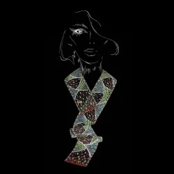 Moderne Darstellung des Schals Ribana auf schwarzem Hintergrund