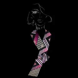 Moderne Darstellung des Schals Zaltana auf schwarzem Hintergrund